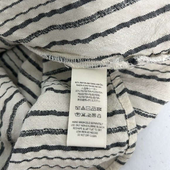Free People Oversized Cream Gray Stripe Keyhole Neck Boho Bishop Sleeve Top XS - Picture 6 of 9